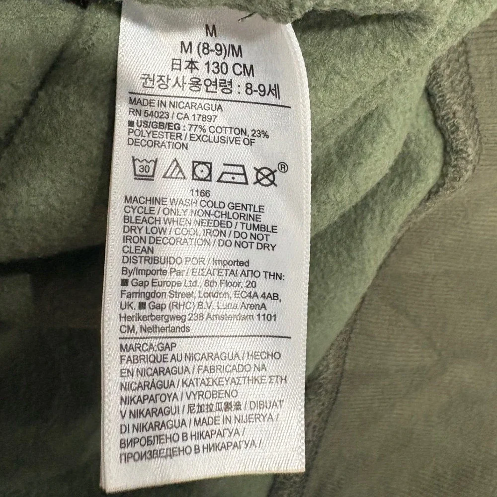 GAP Kids Camouflage Logo Pullover Hoodie Green Camo Fleece Sweatshirt Size M 8-9